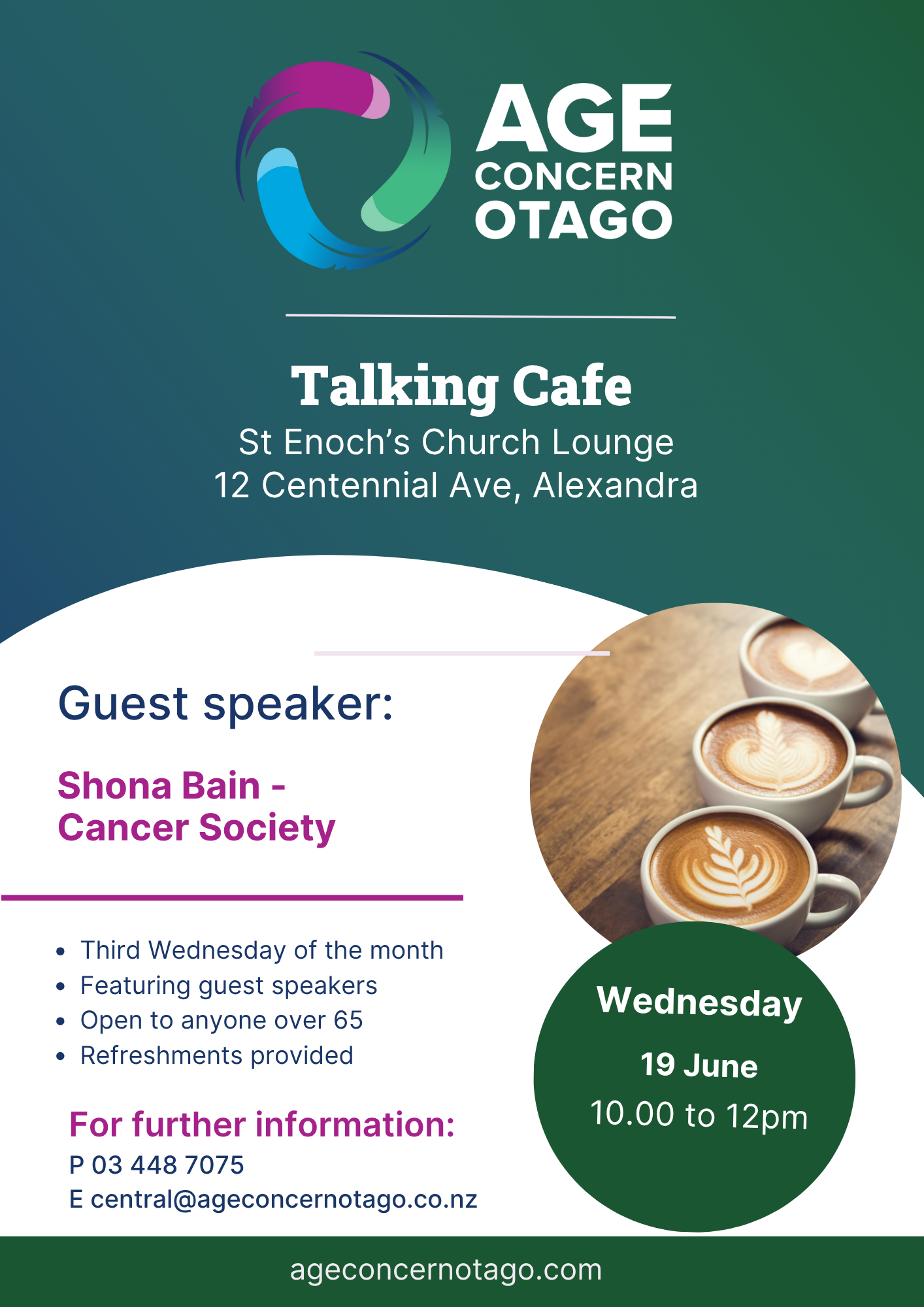 Events banner for Age Concern Talking Cafe