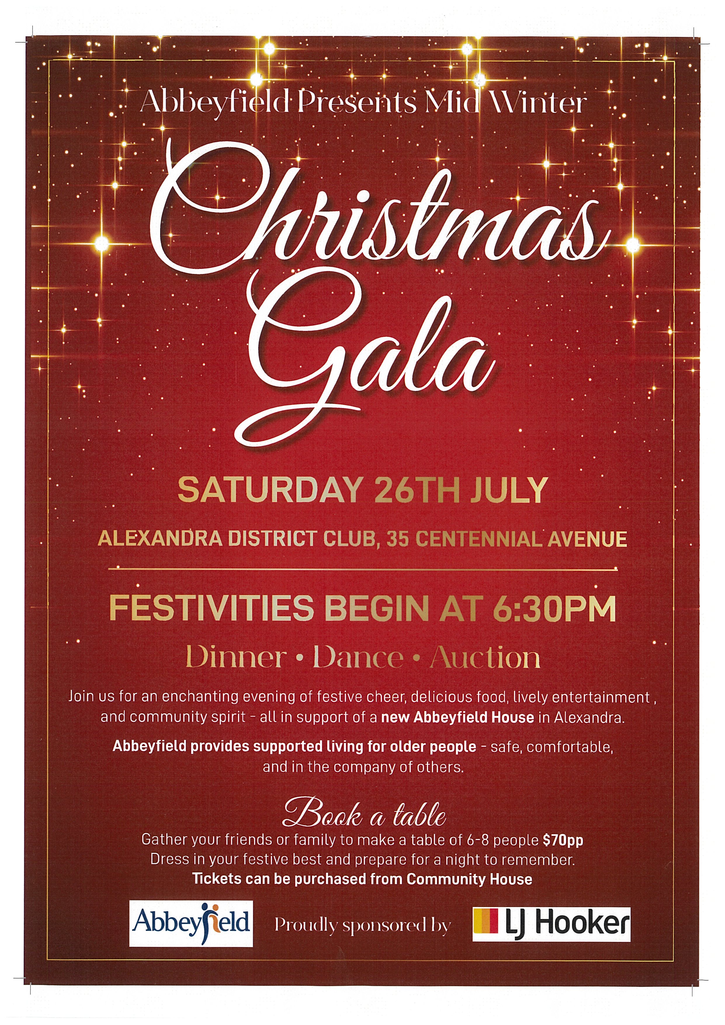 Events banner for Mid Winter Christmas Gala