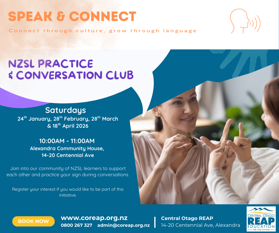 Events banner for NZSL Practice & Conversation Club
