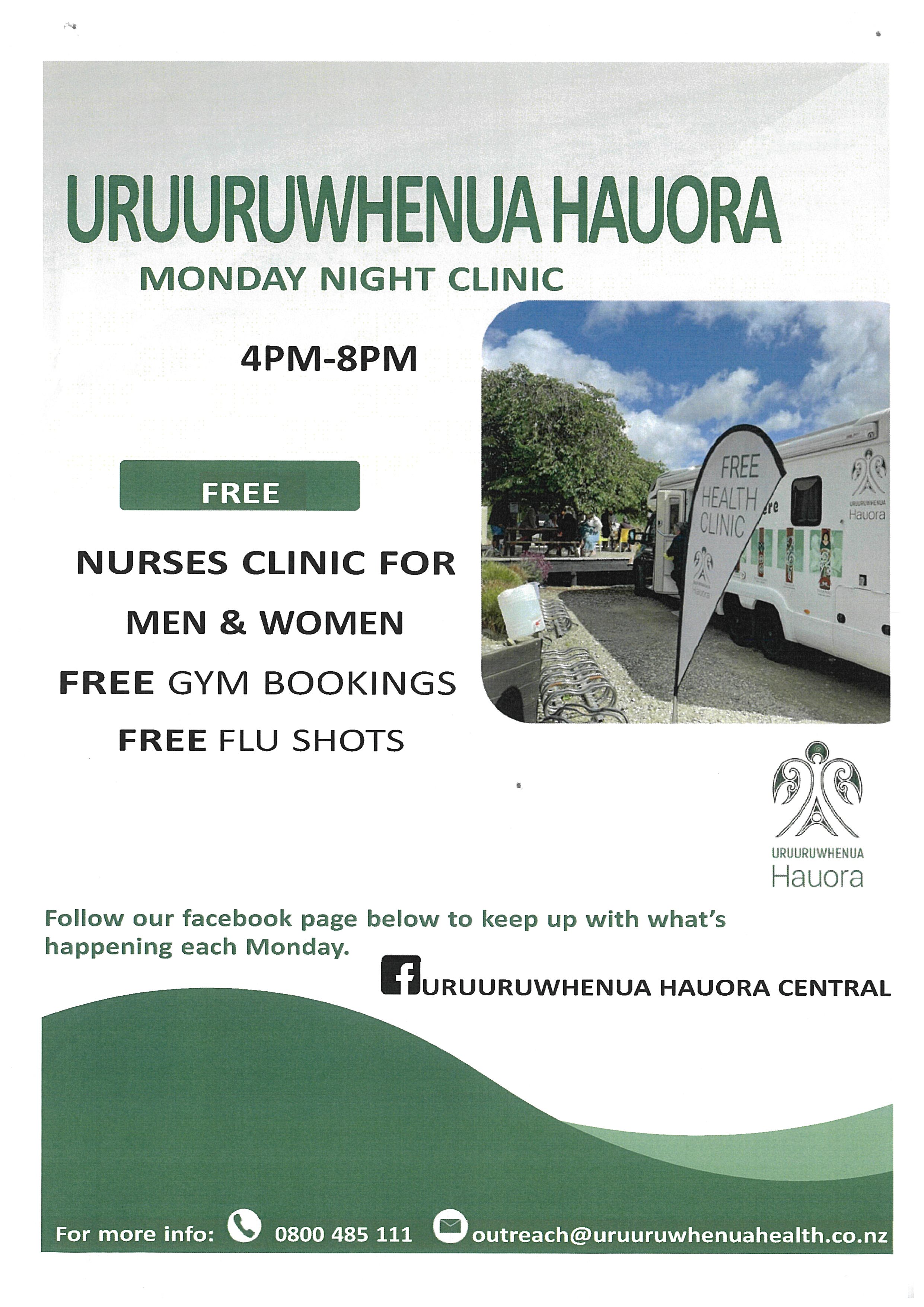 Events banner for Uruuruwhenua Hauora Monday Night Clinic